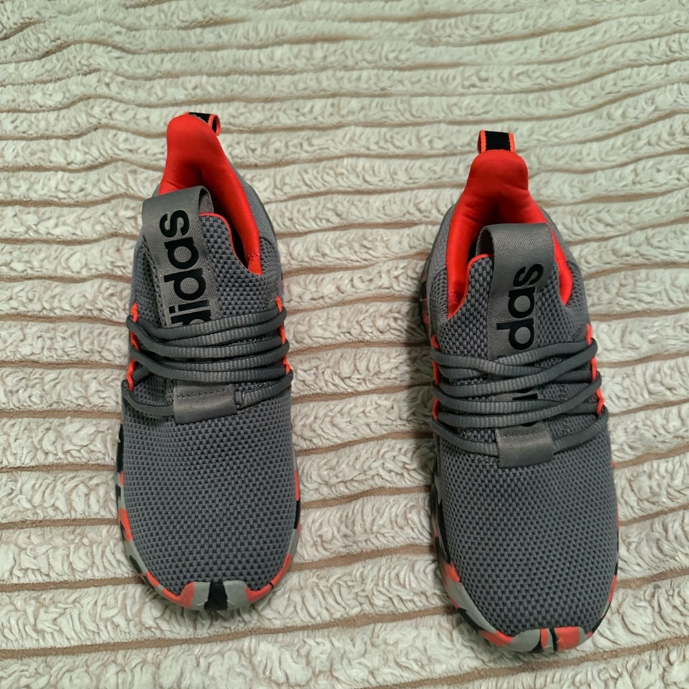 adidas Gray and Red Mesh Slip-On Sneakers